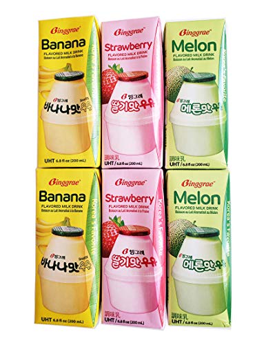 Binggrae Variety Banana, Strawberry, Melon Flavored Milk Drink 6 Packs