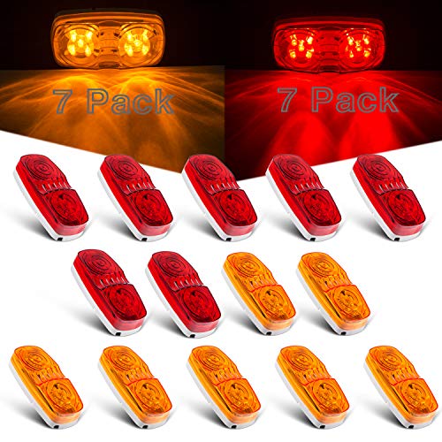 Tinpec 14 x LED Trailer Marker Lights with Double Bullseye 10 Diodes Waterproof Clearance Lights Rectangular Universal Side Marker Lights for Trucks, RVs, SUV, Boat, etc (7 Red+7 Amber)