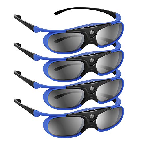 BOBLOV 144Hz DLP Link 3D Glasses, 4 Pack Rechargeable 3D Active Shutter Glasses for All 3D DLP Projectors, Compatible with Optoma, Samsung, BenQ, Dell, Mitsubishi, Acer, Vivitek, NEC, Sharp (Blue)