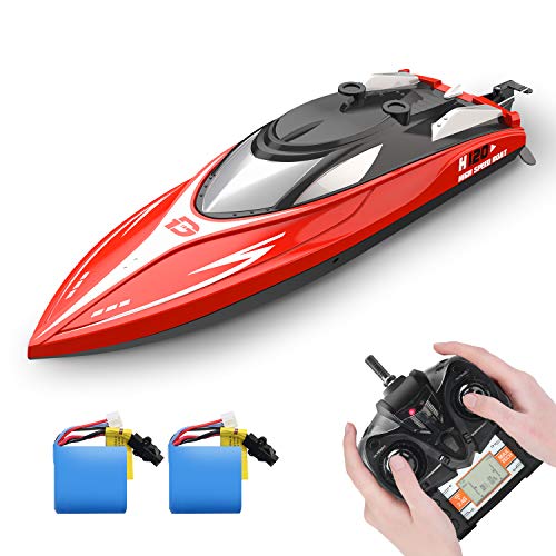 DEERC H120 RC Boat Remote Control Boats for Pools and Lakes, 20+ mph 2.4 GHz Racing Boats for Kids and Adults with 2 Rechargeable Battery, Low Battery Alarm, Capsize Recovery, Gifts for Boys Girls