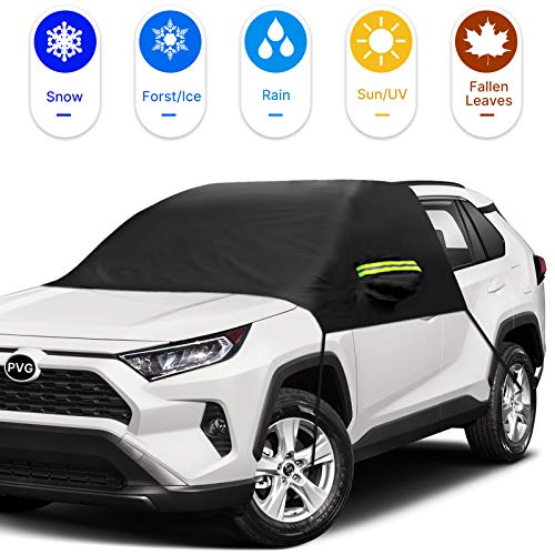 PVG Car Windshield Snow Cover, Windshield Ice Snow Cover Protector Waterproof Half Car Cover Windproof Frost Defense Protection for Car Front Windscreen, Extra Large Winter Cover Fit Most Car/SUVs
