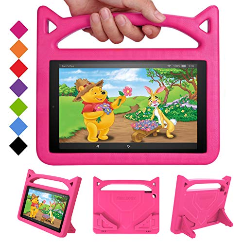New Fire HD 10 Tablet Case 2019/2017-SHREBORN LightWeight ShockProof Kid-Proof Cover with Stand Kids Case for All New Amazon Fire HD 10 Tablet(10.1',9th/7th/5th Generation,2019/2017/2015 Release)-Pink