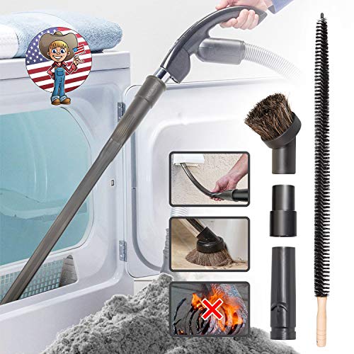 Holikme 5 Pack Dryer Cleaning Kit General Vacuum Hose Attachment Flexible and 28 inch Flexible Dryer Vent Cleaning Brush and Refrigerator Coil Brush and 2 Adapters