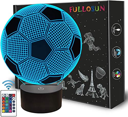Kids Night Light Football 3D Optical Illusion Lamp with Remote Control 16 Colors Changing Soccer Birthday Xmas Valentine's Day Gift Idea for Sport Fan Boys Girls
