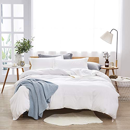 Dreaming Wapiti Duvet Cover King, 100% Washed Microfiber 3pcs Bedding Set,Solid Color - Soft and Breathable with Zipper Closure & Corner Ties (White)