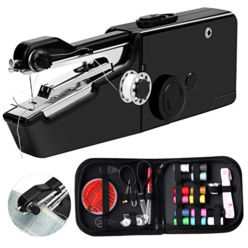 ONESING 47 Pcs Handheld Sewing Machine Portable Sewing Machine Mini Sewing Machine Kit, Mini Handy Cordless Electric Sewing Machine, Quick Repairing Suitable for Denim Curtain Leather DIY