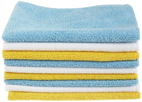 AmazonBasics Blue, White, and Yellow Microfiber Cleaning Cloth - Pack of 24