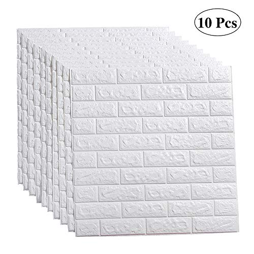 LEISIME 3D Wall Sticker Self-Adhesive Wall Panels Waterproof PE Foam White Wallpaper for Living Room TV Wall and Home D?cor (Brick 10 Pack - 58 Sq Ft)