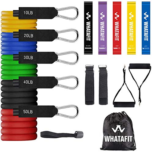 Whatafit Resistance Bands Set (16pcs), Exercise Bands with Door Anchor, Handles,Waterproof Carry Bag, Legs Ankle Straps for Resistance Training, Physical Therapy, Home Workouts (Set3)