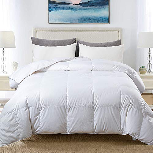Cosybay 100% Cotton Quilted Down Comforter White Goose Duck Down and Feather Filling – All Season Duvet Insert or Stand-Alone – King Size (106×90 Inch)