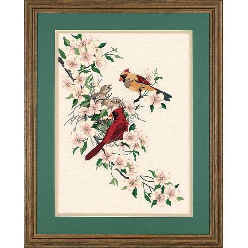 Dimensions Red Cardinal In Dogwood Crewel Embroidery Kit, 11'' W x 15'' H