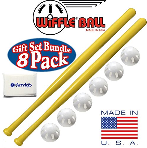 WIFFLE Ball 6 Baseballs Official Size 6 Pack Ball 32' Bats 2 Pack Bundle Set, NOIS Tissue Pack Included