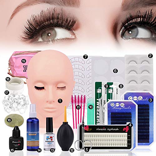 19pcs False Eyelashes Extension Practice Exercise Set, Professional Flat Mannequin Head Lip Makeup Eyelash Grafting Training Tool Kit for Makeup Practice Eye Lashes Graft