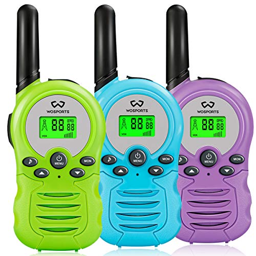 Kids Walkie Talkies 3 Pack, Wosports 2 Way Radio Toy Walkie Talkies for Kids, 3 Km Long Range 22 Channels Children Walkie Talkies for Girls Boys Outdoor Games Adventures Camping Hiking