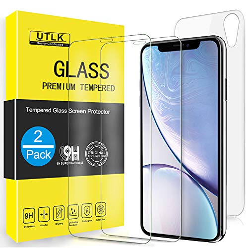 UTLK Screen Protector for iPhone XR, [2 Front+2 Back ] [6.1 inch],HD Clear Tempered Glass Screen Protector for iPhone XR / 10R, Case Friendly