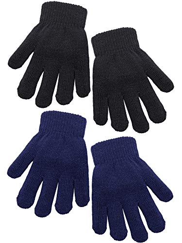 Cooraby 2 Pairs Kid's Thick Magic Gloves Winter Stretchy Warm Full Fingers Gloves Mittens