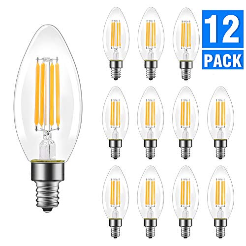 B11 E12 Candelabra LED Bulbs 60 Watt Equivalent, Dimmable LED Chandelier Light Bulbs, Soft White 2700K Candle Base Filament Bulb for Ceiling Fan Decorative, UL Listed, 12 Pack