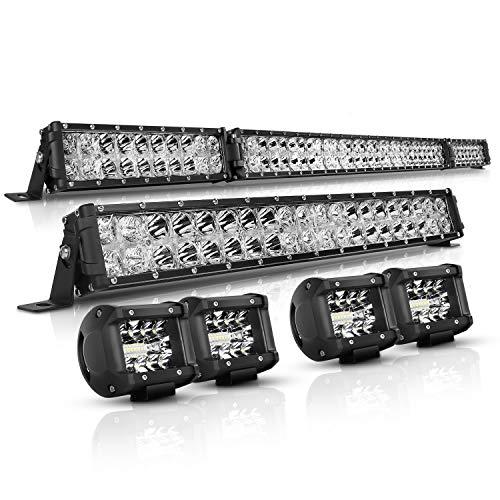 AutoFeel LED Light Bar Kit, OSRAM Chips 52 Inch + 22 Inch 32000LM Flood Spot Beam Combo White LED Light Bars + 4PCS 4' LED Light Pods Combo 6000K Fit for Truck UTV Boat