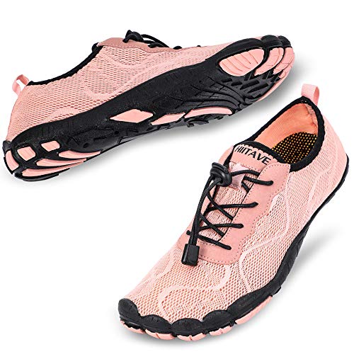 hiitave Women Water Shoes Barefoot Beach Aqua Socks Quick Dry for Outdoor Sport Hiking Swiming Surfing Light Pink 7 M US Women