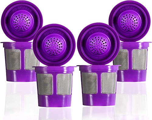 Reusable Filter Cups Compatible with Keurig K-Cups for Keurig 1.0 & 2.0 Machines (4-Pack) - Fits Most Keurig K-Cup Home Brewer (Purple)