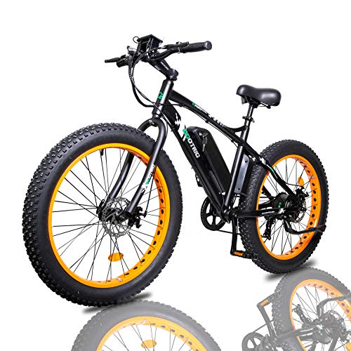 ECOTRIC Fat Tire Electric Bike Beach Snow Bicycle 26' 4.0 inch Fat Tire ebike 500W 36V/13AH Electric Mountain Bicycle with Shimano 7 Speeds Lithium Battery - Black/Orange/Blue (Orange)