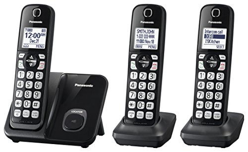 Panasonic Expandable Cordless Phone System with Call Block and High Contrast Displays and Keypads - 3 Cordless Handsets - KX-TGD513B (Black)