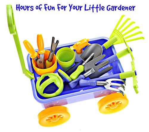 Dimple Garden Wagon & Tools Toy Set Premium 15Piece Gardening Tools & Wagon Toy Set – Sturdy & Durable - Top Yd, Beach, Sand, Garden Toy - Great for Kids & Toddlers (Garden Toy Set), Green (DC12752)