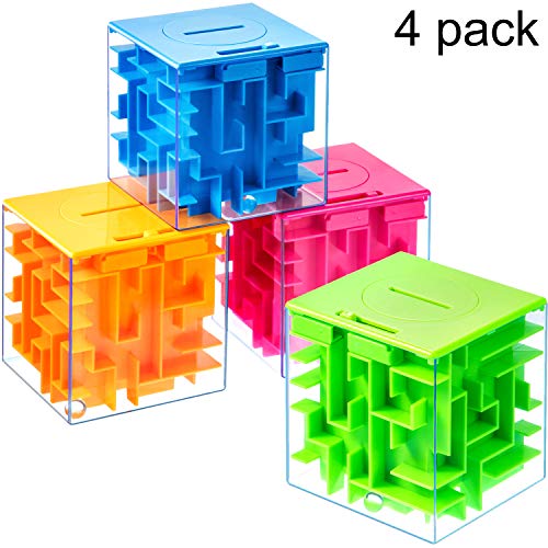 4 Pieces Money Holder Maze Puzzle Gift Box, A Fun Unique Way and Brain Teasers to People You Loved, Great for Birthday, Valentine's, Green/Blue/Orange/Red, 7.7 cm