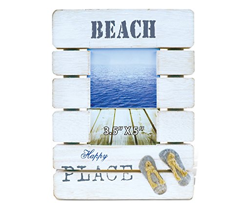 Puzzled Wooden “Dream Beach” Picture Frame, 3.5 x 5 Inch Sculptural Wood Photo Holder Intricate & Meticulous Detailing Art Handcrafted Tabletop Accent Accessory Coastal Nautical Themed Home Décor