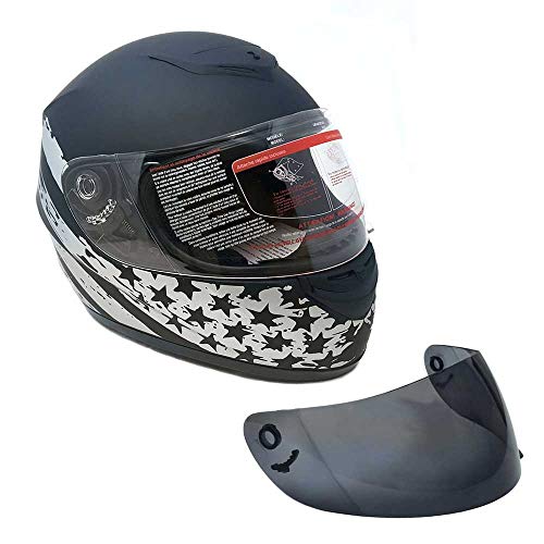 MMG 22 Motorcycle Full Face Helmet DOT Street Legal +2 Visors (Clear Shield and Free Smoked Shield) - Flag Patriot Matte Black, X-Large