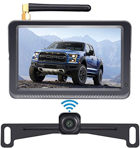 HD 1080P Digital Wireless Backup Camera Kit with Stable Signal, 5’’ Monitor & Rear View Camera for Trucks, Vans, Campers, Cars, SUVs, RVs Super Night Vision IP69K Waterproof Guide Lines ON/Off