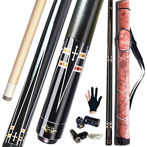 Tai ba cues 2-Piece Pool cue Stick + Hard Case, 13mm Tip, 58', Hardwood Canadian Maple Professional Billiard Pool Cue Stick 18,19,20,21,22 Oz Pool Stick (Selectable)-Blue, Black, Red, Gray, Green