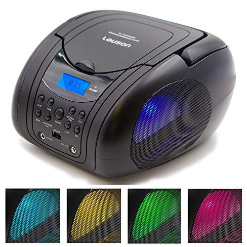 Lauson CP555 Boombox with Cd Player Mp3 | Portable Radio CD-Player Stereo with USB | Cd Player for Kids | LED Light | Headphone Jack (3.5mm) CD-Radio (Black)