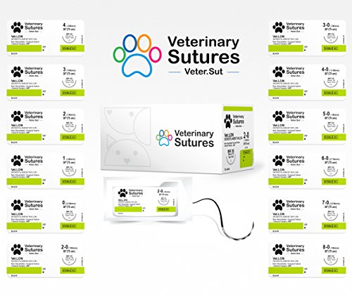 Veterinary Sutures Vet-Lon Nylon 5-0, 3/8 Round 19mm Reverse Cutting Needle (Comparable to Ethilon)