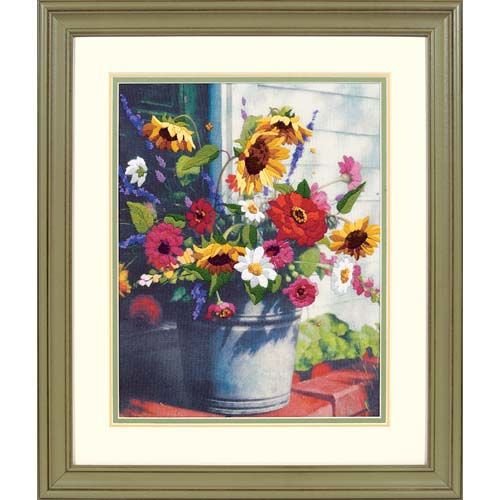 Dimensions Bucket of Flowers Crewel Embroidery Kit, 11'' W x 12'' H