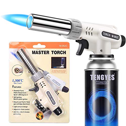 Kitchen Butane Blow Torch Lighter - Culinary Torch Chef Cooking Torches Professional Adjustable Flame with Reverse Use for Creme, Brulee, BBQ, Baking, Jewelry by TENGYES, Butane Not Included