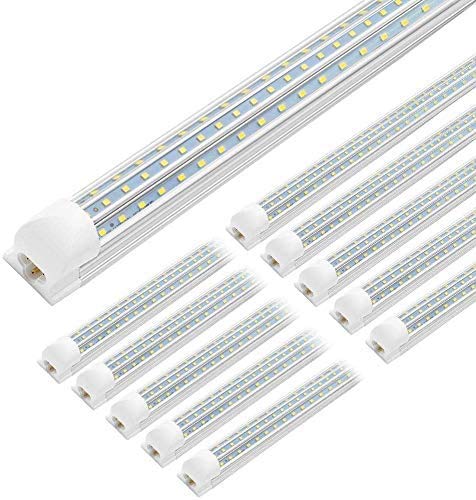 (10-Pack) JESLED 8FT LED Tube Light, Triple Row D Shape, 8 Foot Linkable Shop Lights Fixture, 90W, 10800lm, 6000K Cool White, High Output Bay Lighting for Garage Warehouse Workshop Basement