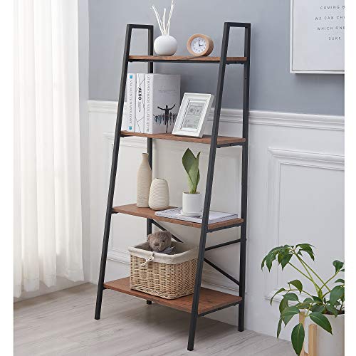 Blissun 4 Tiers Ladder Shelf, Vintage Bookshelf, Storage Rack Shelf for Office, Bathroom, Living Room