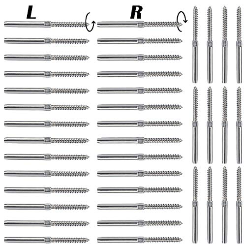 Muzata Swage Lag Screws Left & Right 40 Pack for 1/8' Cable Railing System,T316 Stainless Steel Stair Deck Wood Post Horizontal Vertical Balustrade Hardware (20 Pairs) CK17,Series CA1 CD1 CS1