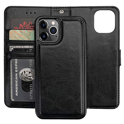 Bocasal iPhone 11 Pro Wallet Case with Card Holder PU Leather Magnetic Detachable Kickstand Shockproof Wrist Strap Removable Flip Cover for iPhone 11 Pro 5.8 inch (Black)