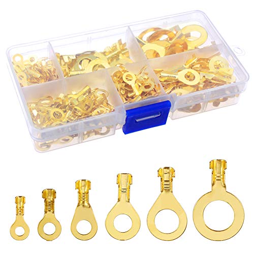 KeeYees 240 Pcs Open Barrel Wire Crimp Copper Terminal Connerctor Kit - Non-Insulated Ring Lugs Crimp Cable Connector