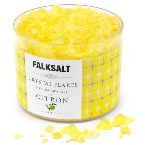 FALKSALT Citron (Lemon) Sea Salt Flakes - 9 Options - 4.4oz. Great for Meat, Poultry, Seafood, Pasta, Veggies, Sweets, & Cocktails. Use to Marinate or Premium Finishing Salt