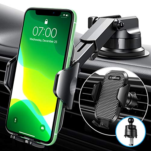 VANMASS Universal Car Phone Mount 2020 Upgraded Rock-Solid Rotate-Lock Suction Cup & Hook Air Vent Clip, Cell Phone Holder for Car Dash Windshiled Vent for iPhone 11 Pro Max SE XS XR Galaxy S20+ More