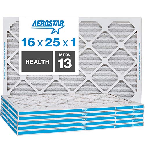 Aerostar Home Max 16x25x1 MERV 13 Pleated Air Filter, Made in the USA, Captures Virus Particles, 6-Pack