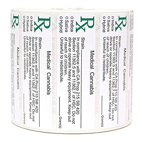 Generic CA Medical Identification RX Labels - Universal Compliant Leaf Stickers 3”x1” - 1,000 pc Roll