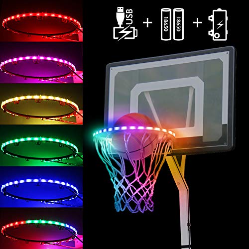 LED Basketball Hoop Lights Outdoors, 100 Lumen Waterproof Basketball Rim Strip Lights, Light Up Basketball Net, Illuminates Backboard for Playing Training Parties Sport Games at Night (Adults Version)