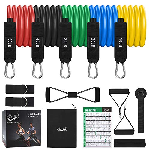 Recredo Resistance Bands Set 13pcs, Workout Bands, Exercise Bands Set with Door Anchor, Handles and Ankle Straps, Stackable Up to 150 lbs, for Resistance Training, Physical Therapy, Home Workouts