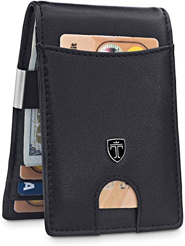 TRAVANDO Money Clip Wallet'RIO' - Mens Wallets slim Front Pocket RFID Blocking Card Holder Minimalist Mini Bifold Gift Box (Smooth Leather, Black)