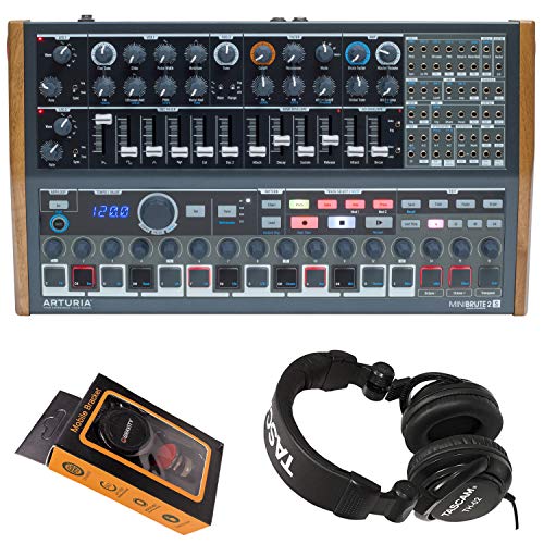 Arturia MiniBrute 2S Semi-Modular Analog Sequencing Synthesizer with 64-Step Sequencer, 2 Oscillators, 4-Mode Filter, 48-Point CV Mod Matrix with Gravity Phone Holder and Pro Headphone Bundle