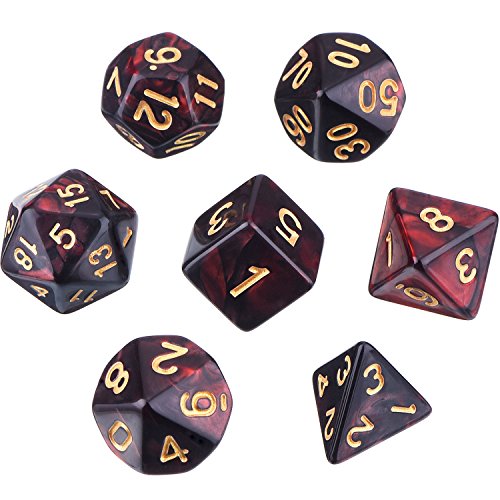 EBOOT 7-Die Polyhedral Dice Compatible with DND Dice Set Dungeons and Dragons with Black Pouch (Red Black)